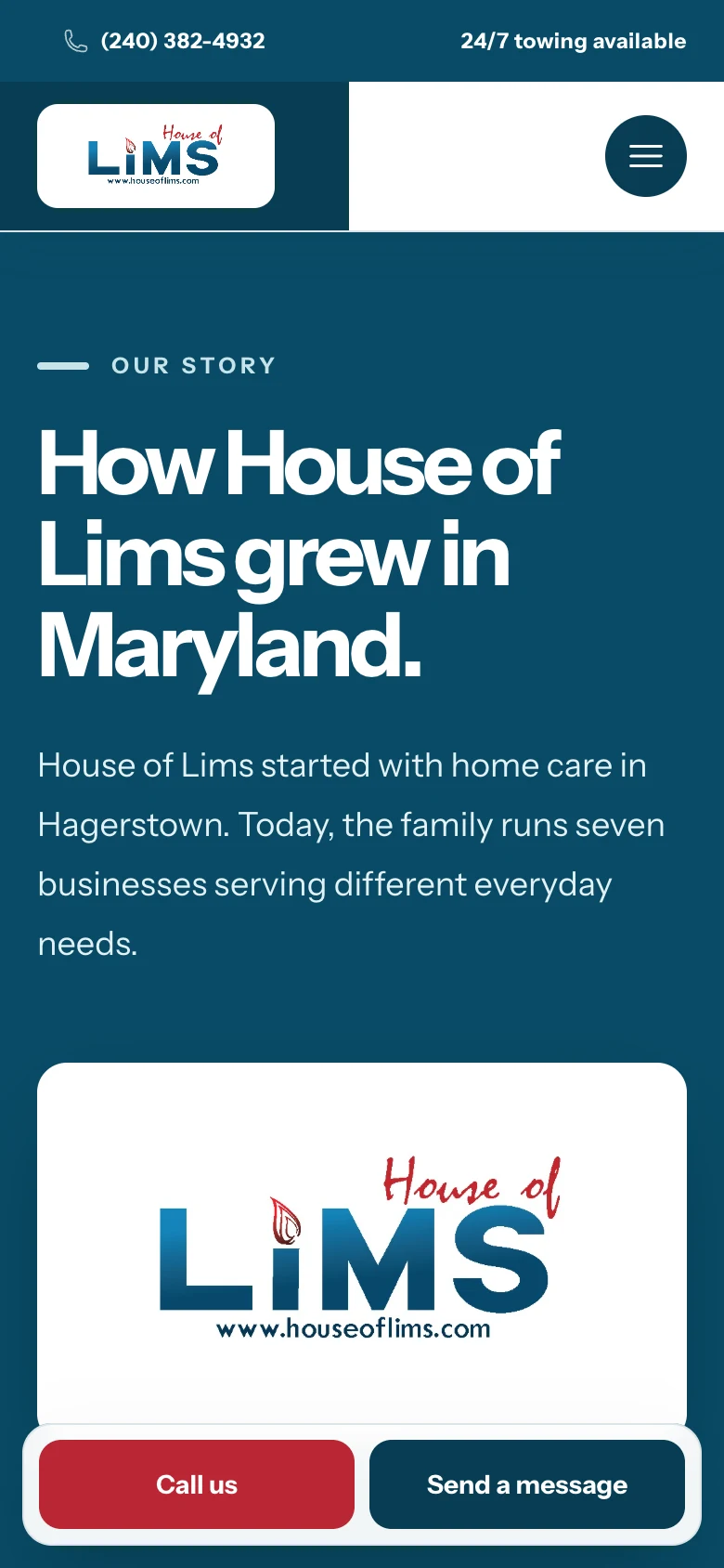 Our story page on the family behind House of Lims and its values, mobile view
