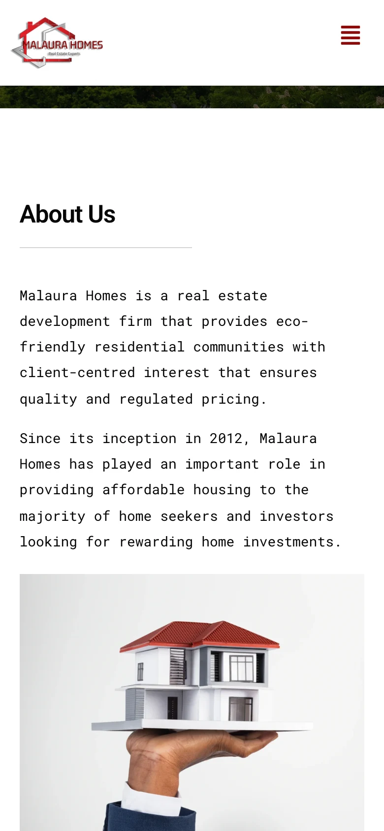 About section on the company history and eco-friendly focus, mobile view