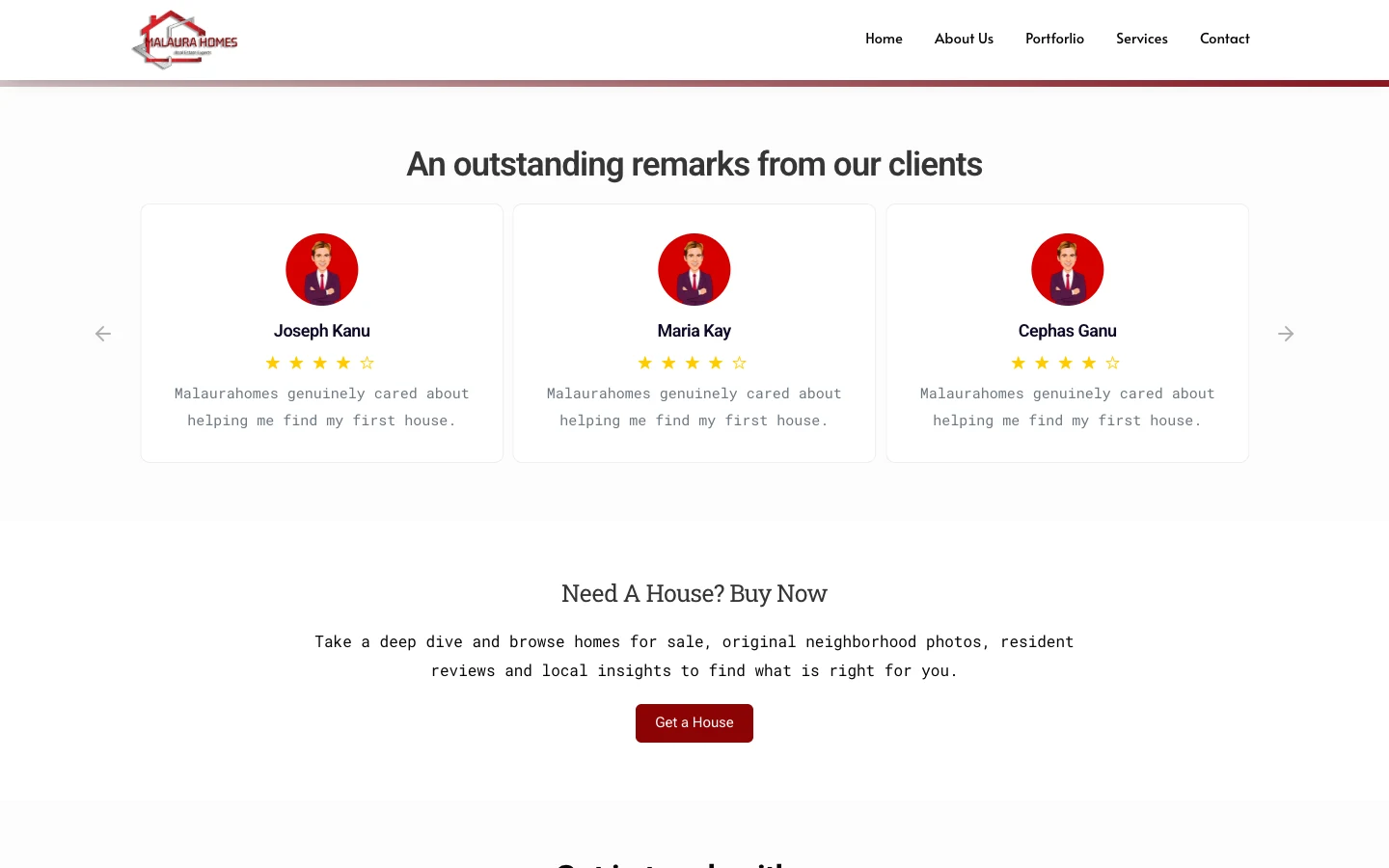 Client testimonials section, desktop view