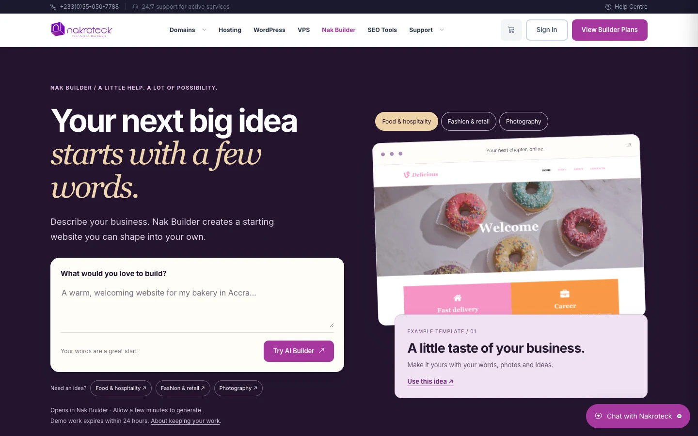 Website builder landing page for businesses without a developer, desktop view