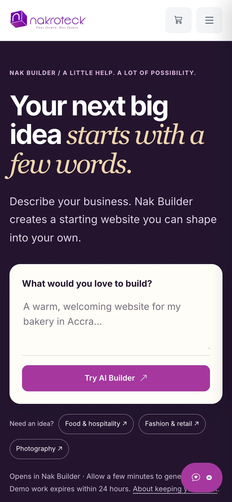 Website builder landing page for businesses without a developer, mobile view