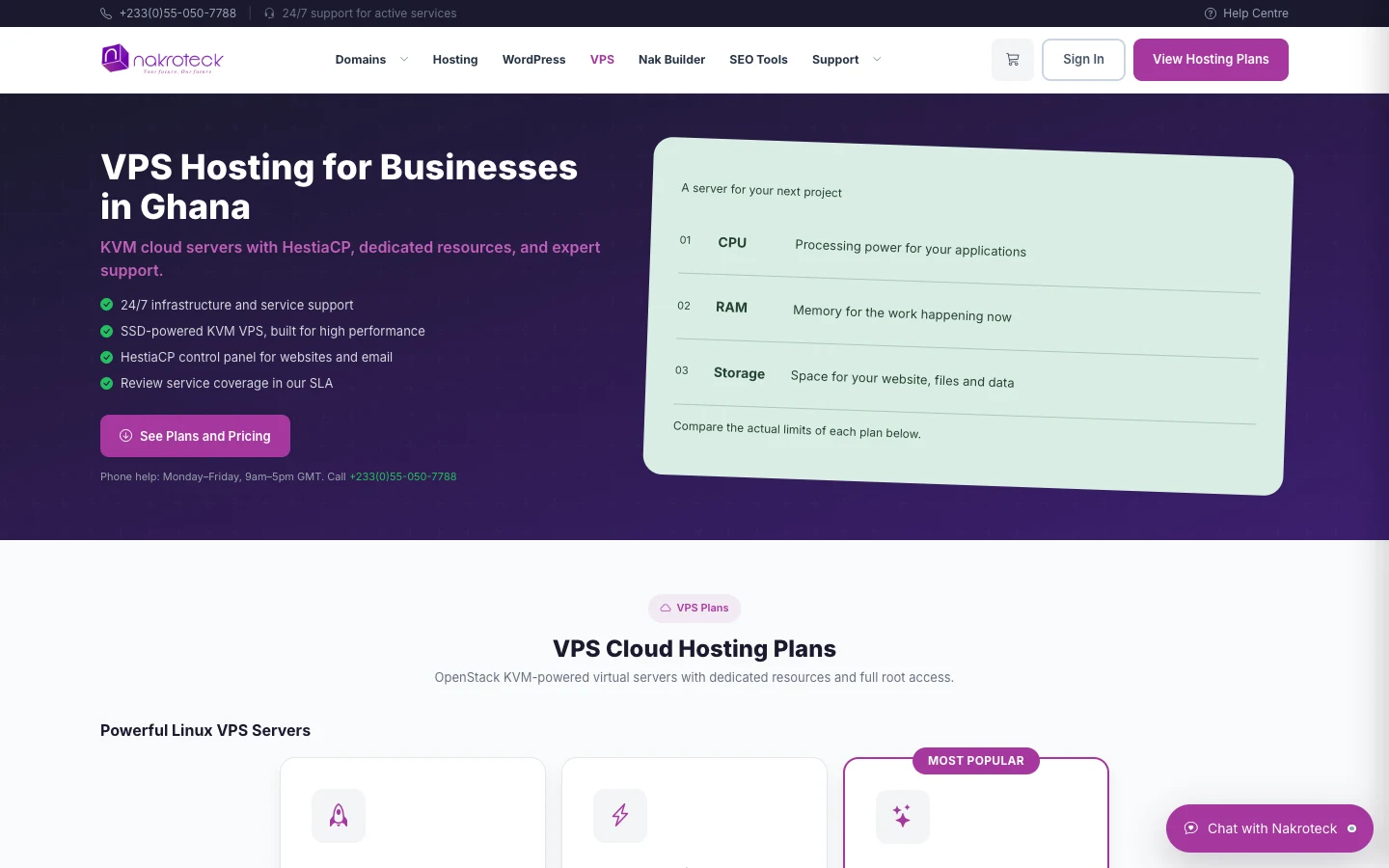 KVM cloud server plans for larger projects, desktop view