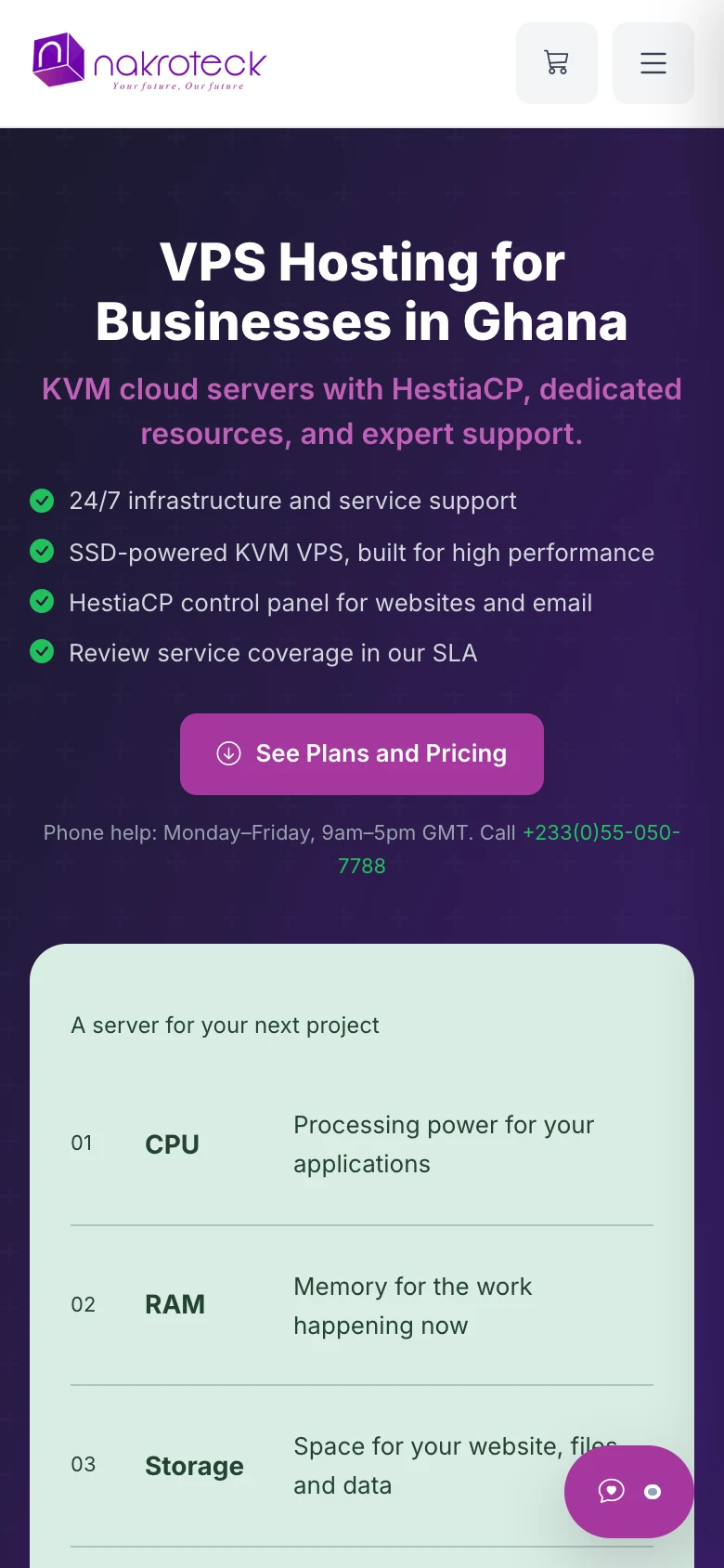 KVM cloud server plans for larger projects, mobile view