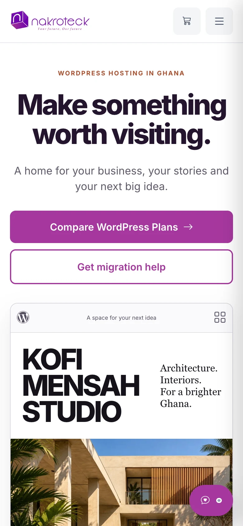 Managed WordPress hosting page, mobile view