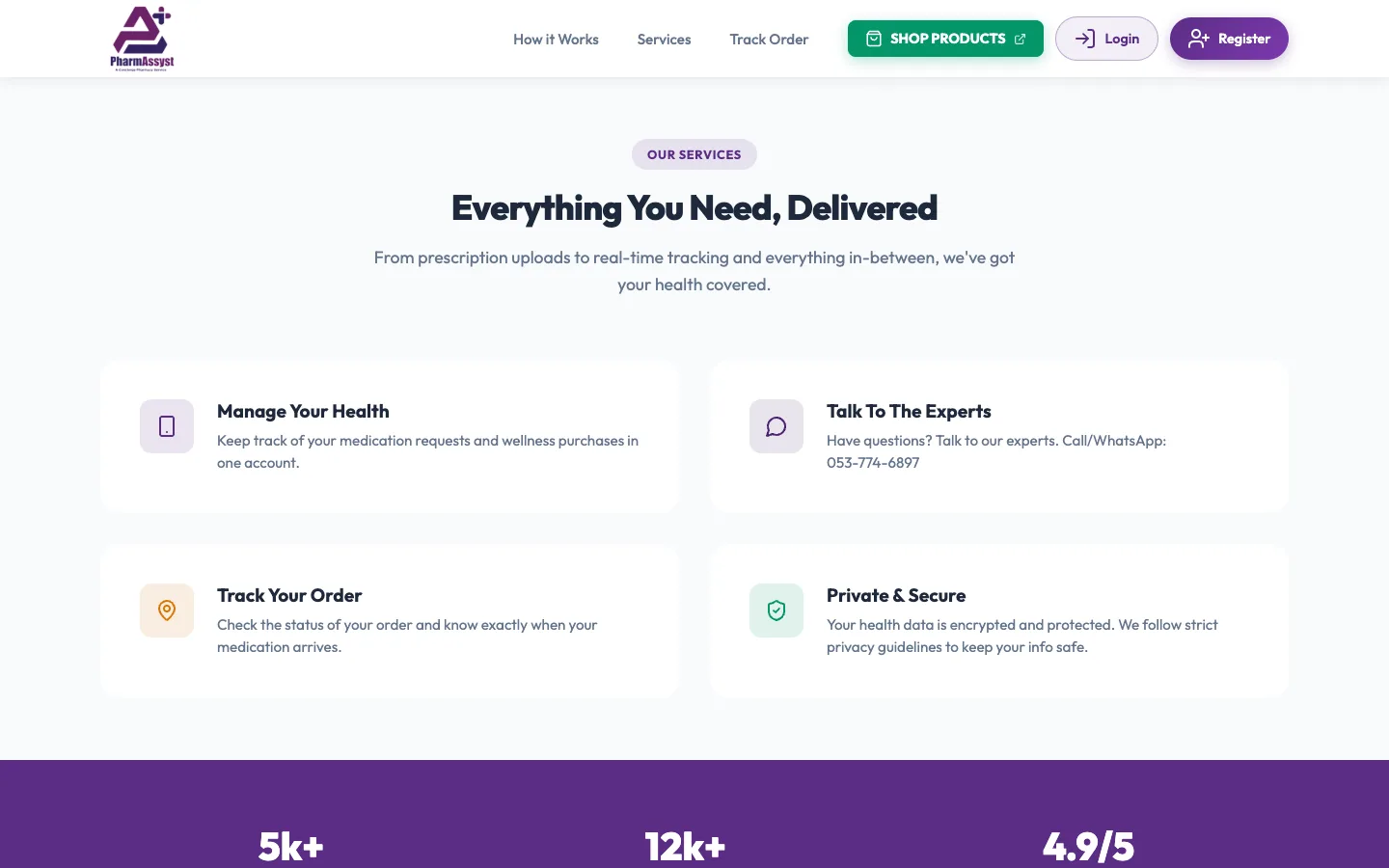 Manage your health, talk to the experts, track your order, and private and secure, desktop view