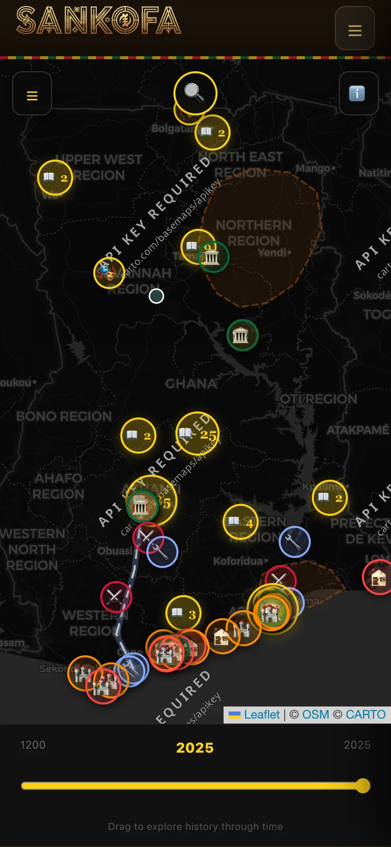 Historical maps view, mobile view