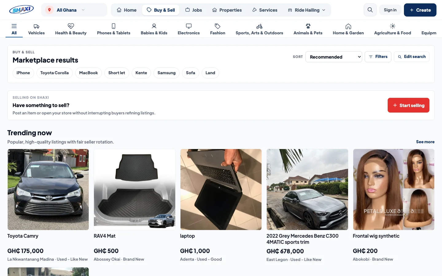 Marketplace listings on the web