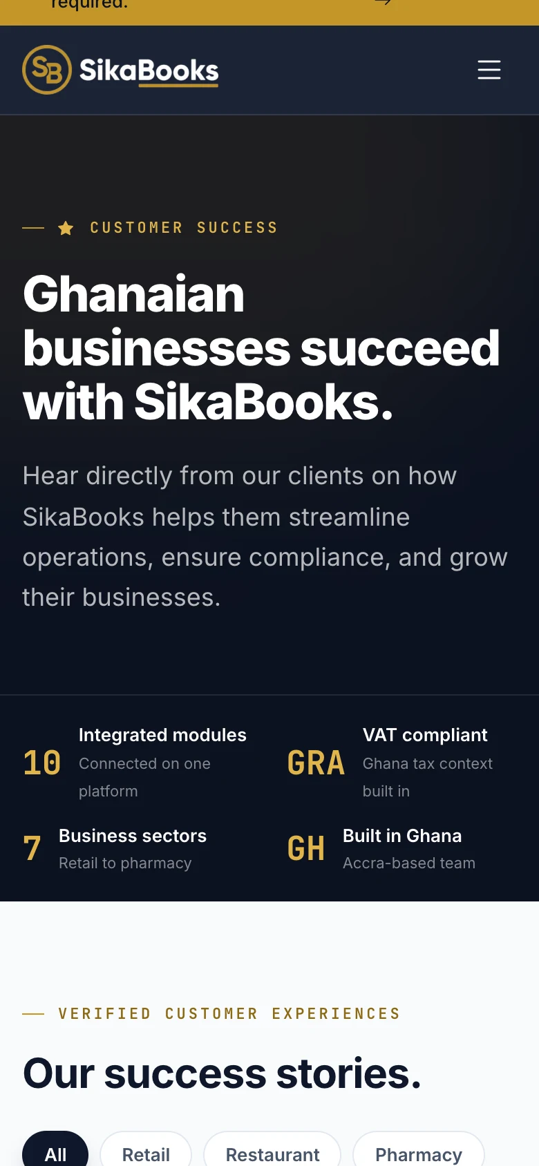 Customer stories page, mobile view